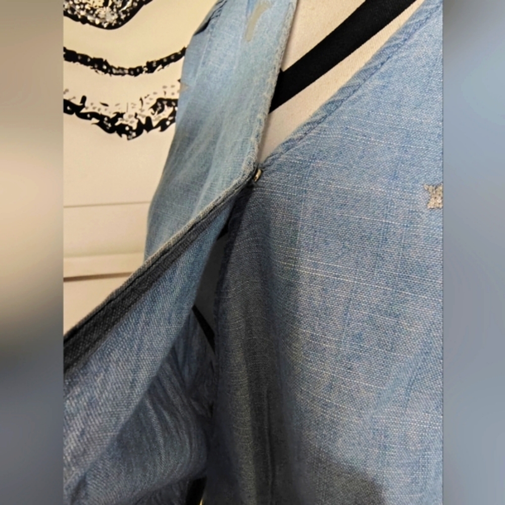 NWT J. Crew Denim Blue Chambray Wrap Blouse Indigo Star Print Women's XS NEW! - Picture 10 of 10